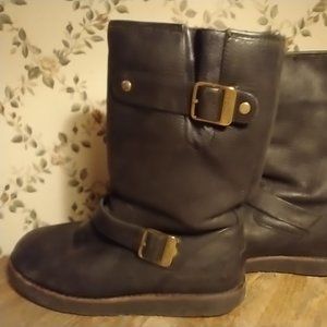 Black leather 10" pull on UGG Australian Kingston boots sz 6 sheep skin …